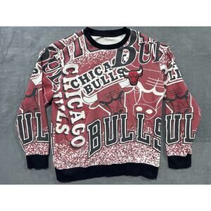 Vintage Chicago Bulls All Over Print Sweatshirt Large NBA Basketball Streetwear